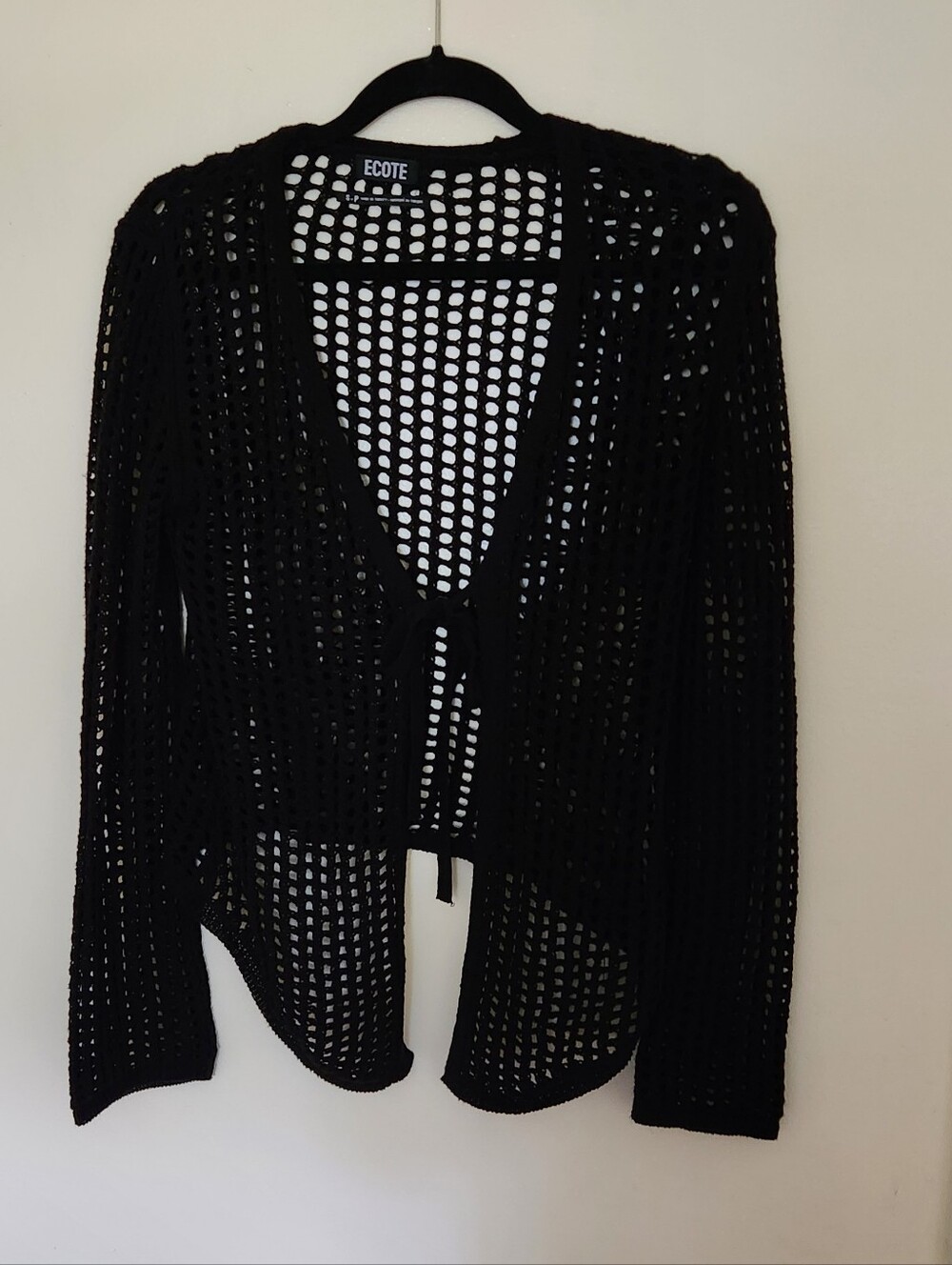 Vtg Urban Outfitters Crochet Black Open-Knit Tie-Front Sweater Goth Grunge Y2K S